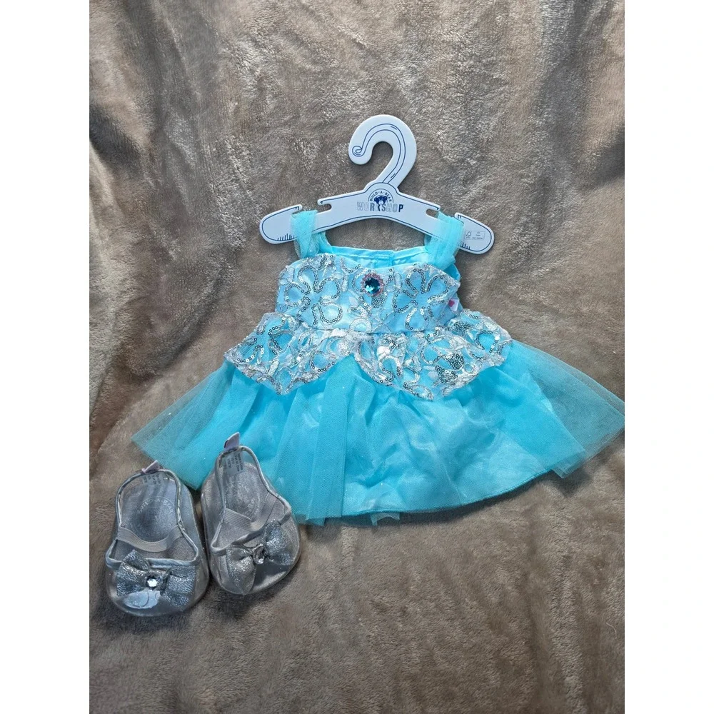 Build-A-Bear Disney Cinderella Blue Sequin Princess Dress and Silver Shoes Set